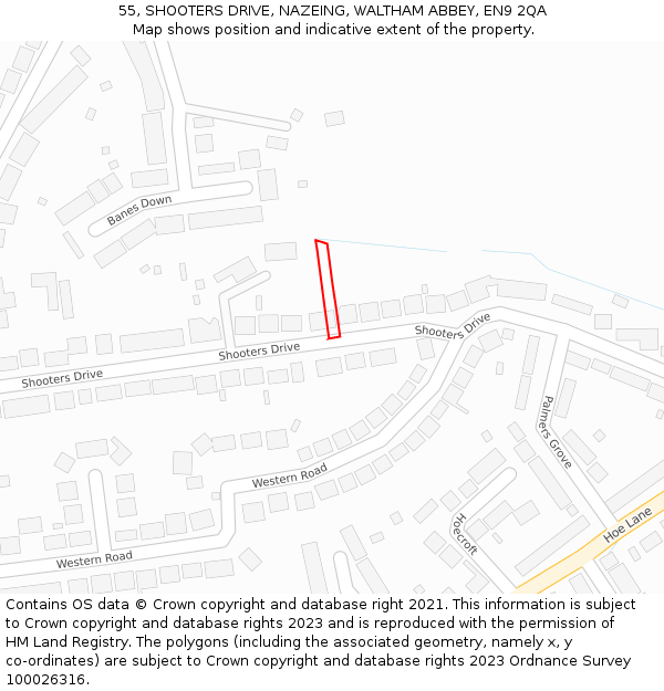 55, SHOOTERS DRIVE, NAZEING, WALTHAM ABBEY, EN9 2QA: Location map and indicative extent of plot