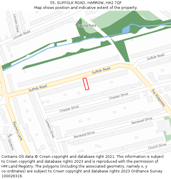 55, SUFFOLK ROAD, HARROW, HA2 7QF: Location map and indicative extent of plot