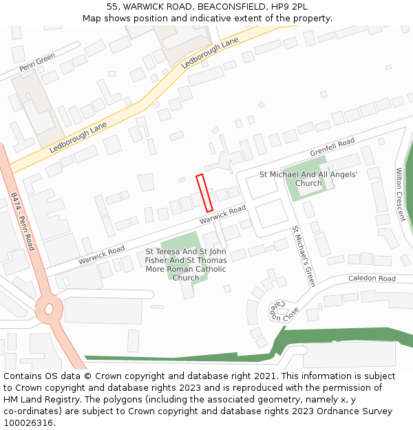 55, WARWICK ROAD, BEACONSFIELD, HP9 2PL: Location map and indicative extent of plot