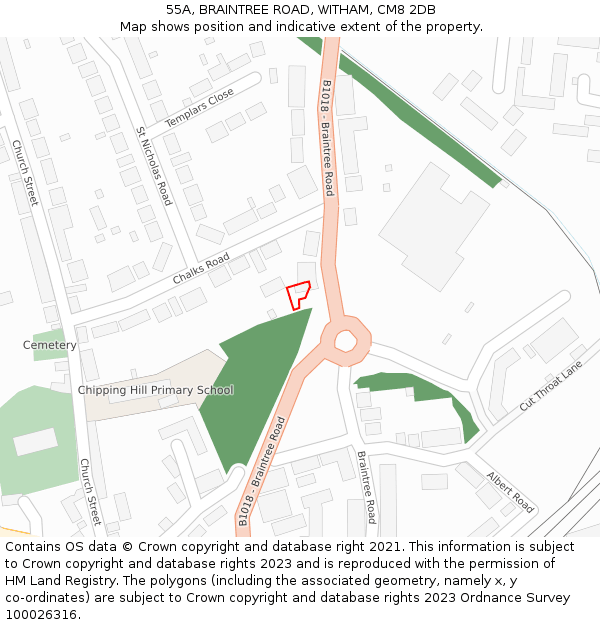 55A, BRAINTREE ROAD, WITHAM, CM8 2DB: Location map and indicative extent of plot