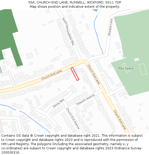 55A, CHURCH END LANE, RUNWELL, WICKFORD, SS11 7DP: Location map and indicative extent of plot