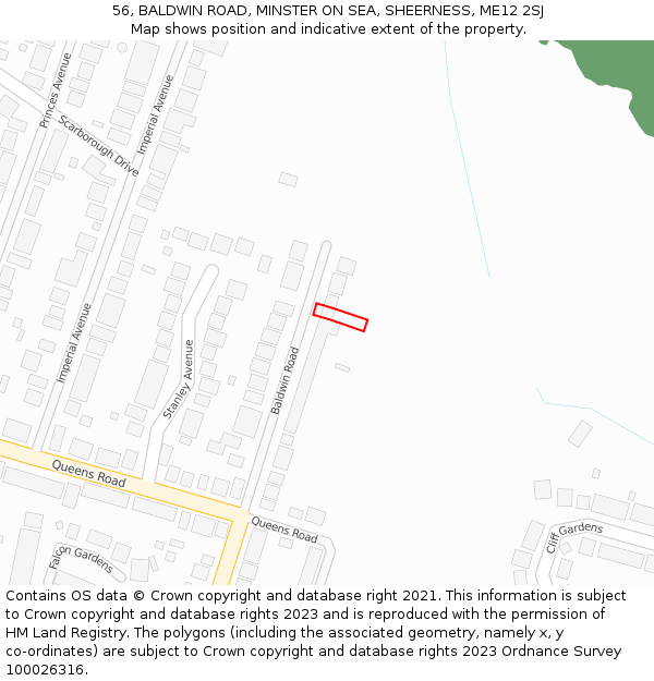 56, BALDWIN ROAD, MINSTER ON SEA, SHEERNESS, ME12 2SJ: Location map and indicative extent of plot