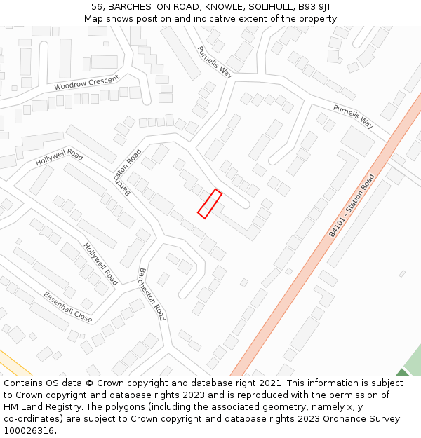 56, BARCHESTON ROAD, KNOWLE, SOLIHULL, B93 9JT: Location map and indicative extent of plot