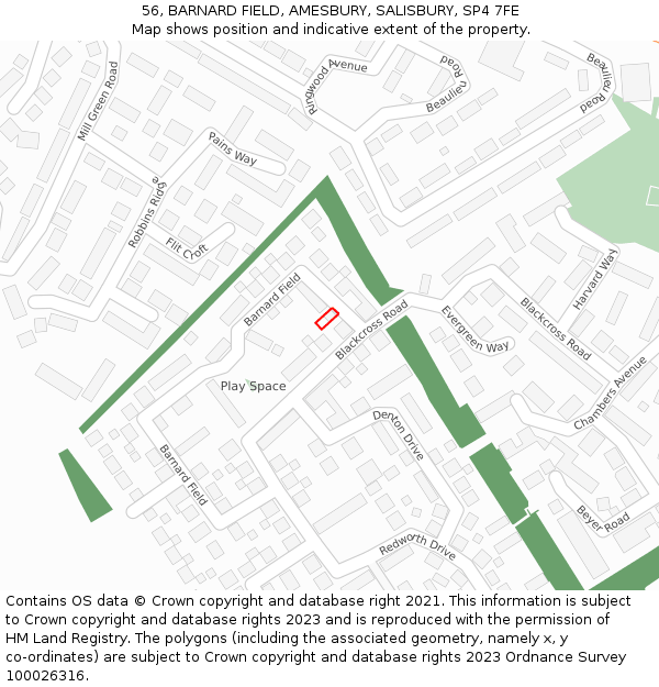 56, BARNARD FIELD, AMESBURY, SALISBURY, SP4 7FE: Location map and indicative extent of plot