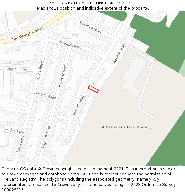 56, BEAMISH ROAD, BILLINGHAM, TS23 3DU: Location map and indicative extent of plot