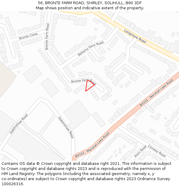 56, BRONTE FARM ROAD, SHIRLEY, SOLIHULL, B90 3DF: Location map and indicative extent of plot