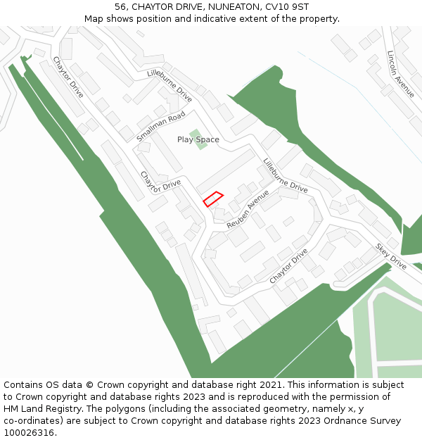 56, CHAYTOR DRIVE, NUNEATON, CV10 9ST: Location map and indicative extent of plot