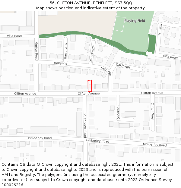 56, CLIFTON AVENUE, BENFLEET, SS7 5QQ: Location map and indicative extent of plot