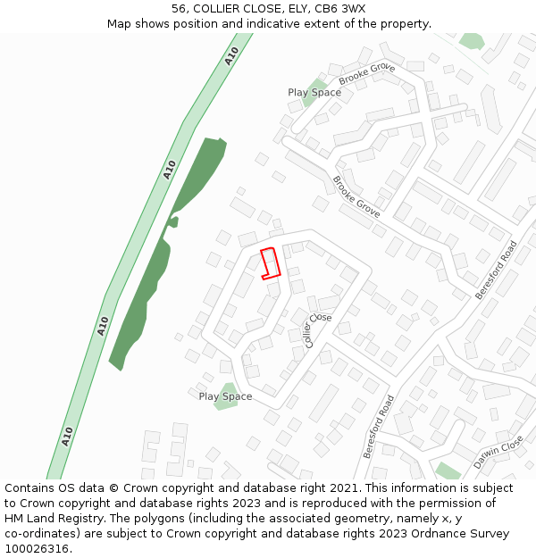 56, COLLIER CLOSE, ELY, CB6 3WX: Location map and indicative extent of plot