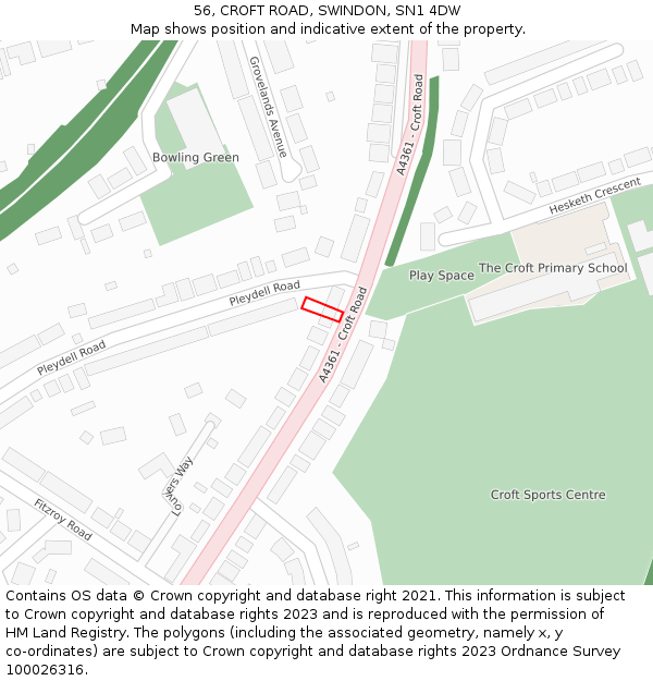 56, CROFT ROAD, SWINDON, SN1 4DW: Location map and indicative extent of plot