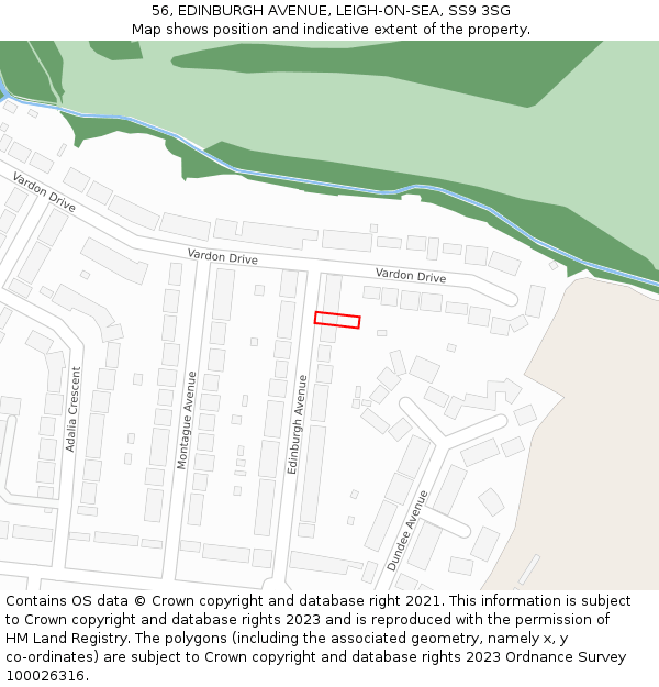 56, EDINBURGH AVENUE, LEIGH-ON-SEA, SS9 3SG: Location map and indicative extent of plot