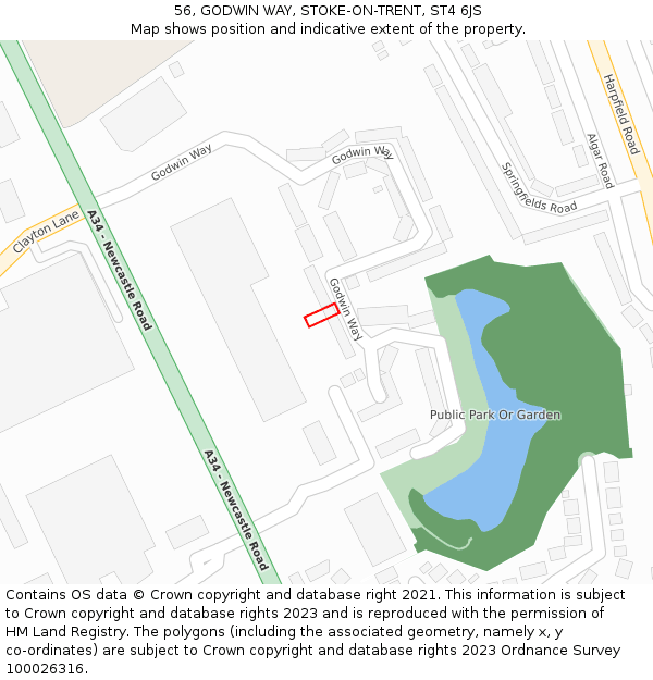 56, GODWIN WAY, STOKE-ON-TRENT, ST4 6JS: Location map and indicative extent of plot