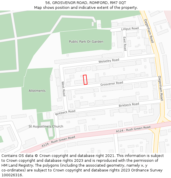 56, GROSVENOR ROAD, ROMFORD, RM7 0QT: Location map and indicative extent of plot