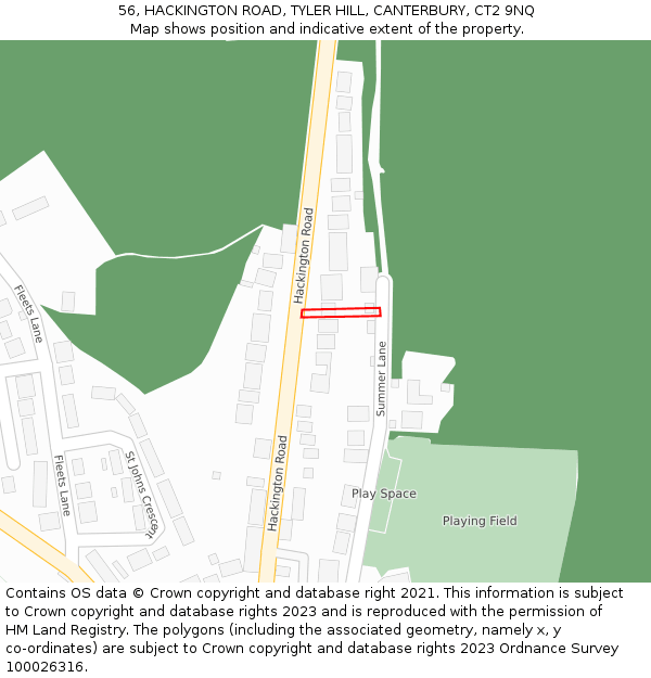 56, HACKINGTON ROAD, TYLER HILL, CANTERBURY, CT2 9NQ: Location map and indicative extent of plot