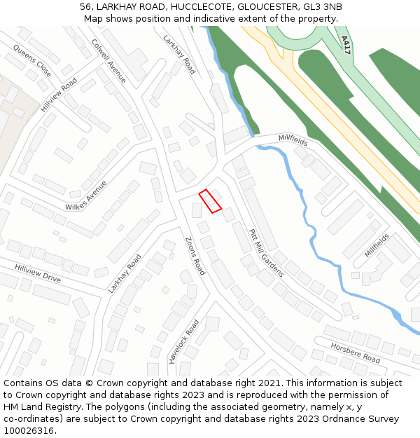 56, LARKHAY ROAD, HUCCLECOTE, GLOUCESTER, GL3 3NB: Location map and indicative extent of plot