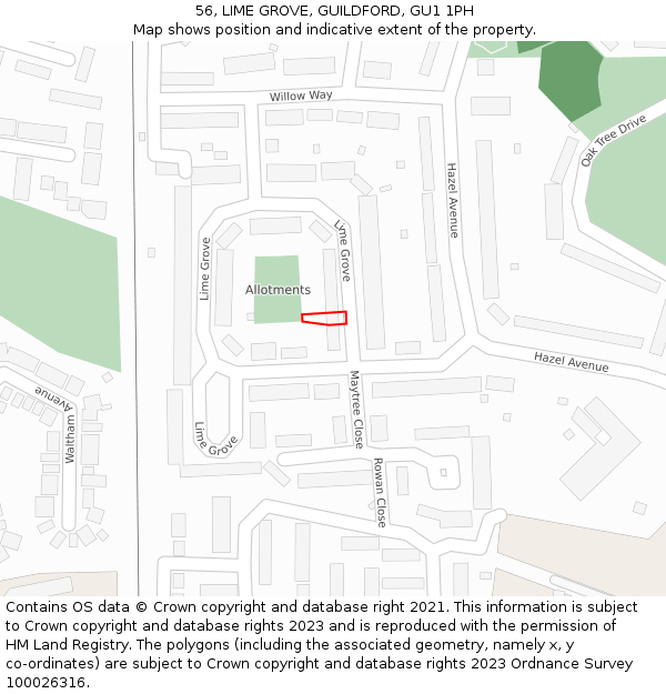 56, LIME GROVE, GUILDFORD, GU1 1PH: Location map and indicative extent of plot