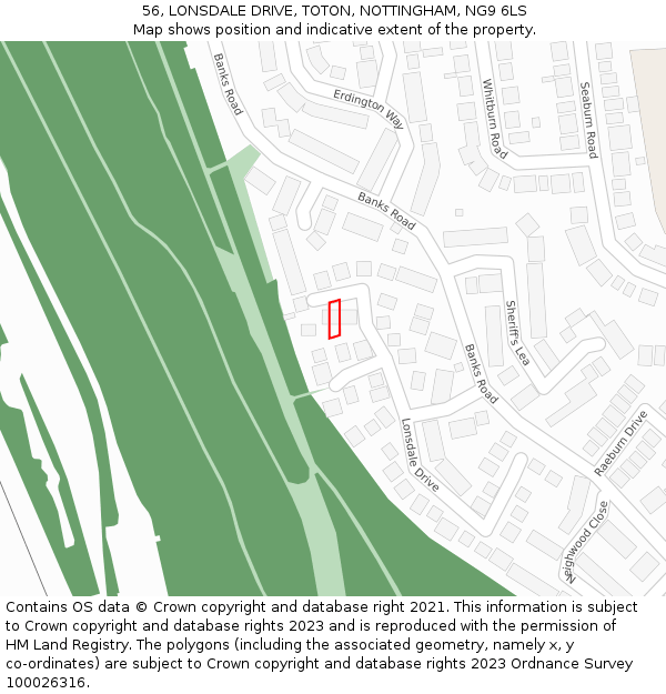 56, LONSDALE DRIVE, TOTON, NOTTINGHAM, NG9 6LS: Location map and indicative extent of plot