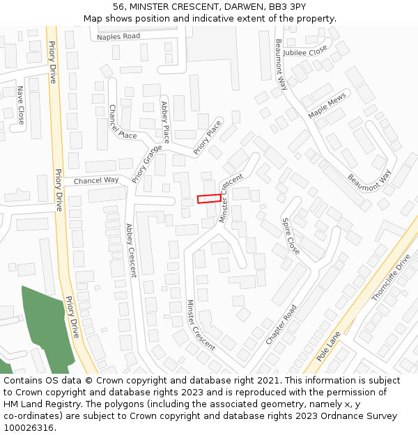 56, MINSTER CRESCENT, DARWEN, BB3 3PY: Location map and indicative extent of plot