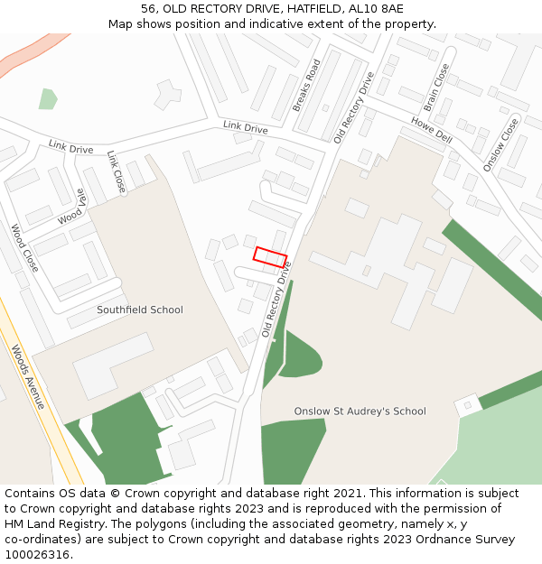 56, OLD RECTORY DRIVE, HATFIELD, AL10 8AE: Location map and indicative extent of plot