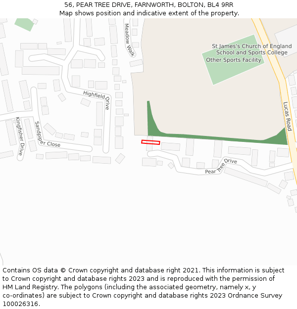 56, PEAR TREE DRIVE, FARNWORTH, BOLTON, BL4 9RR: Location map and indicative extent of plot