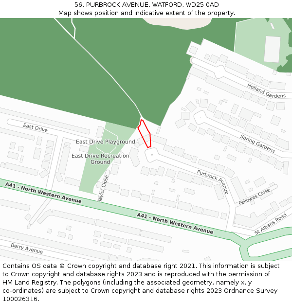 56, PURBROCK AVENUE, WATFORD, WD25 0AD: Location map and indicative extent of plot