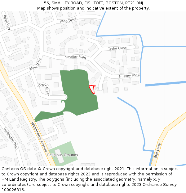 56, SMALLEY ROAD, FISHTOFT, BOSTON, PE21 0NJ: Location map and indicative extent of plot