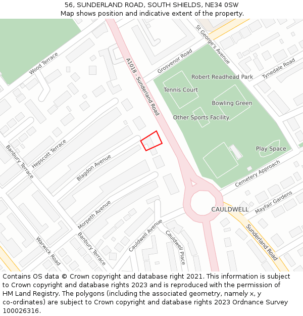 56, SUNDERLAND ROAD, SOUTH SHIELDS, NE34 0SW: Location map and indicative extent of plot