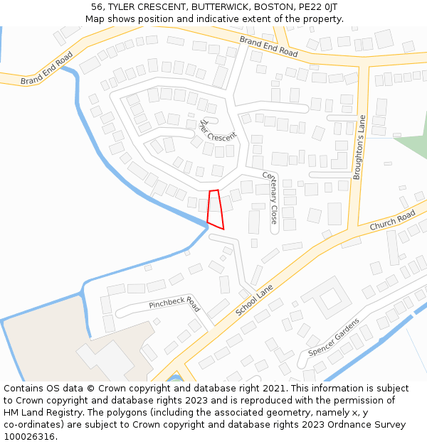 56, TYLER CRESCENT, BUTTERWICK, BOSTON, PE22 0JT: Location map and indicative extent of plot