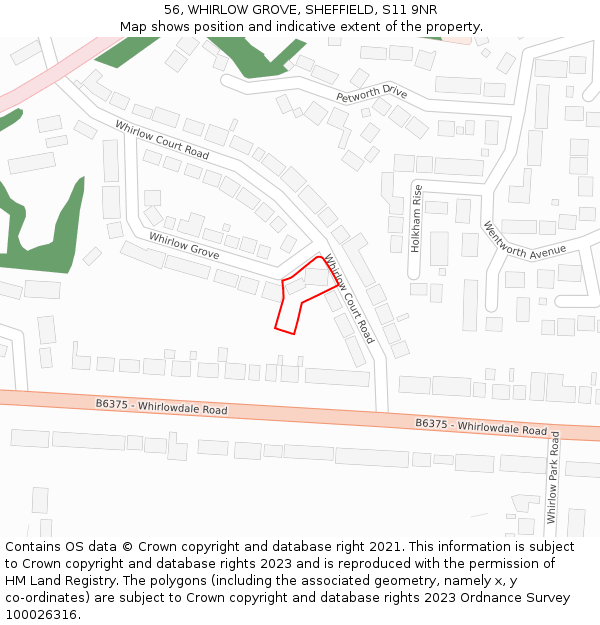 56, WHIRLOW GROVE, SHEFFIELD, S11 9NR: Location map and indicative extent of plot