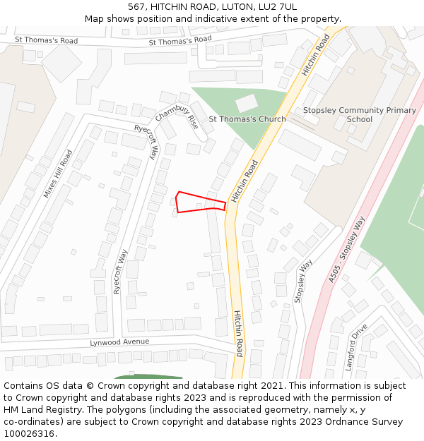 567, HITCHIN ROAD, LUTON, LU2 7UL: Location map and indicative extent of plot