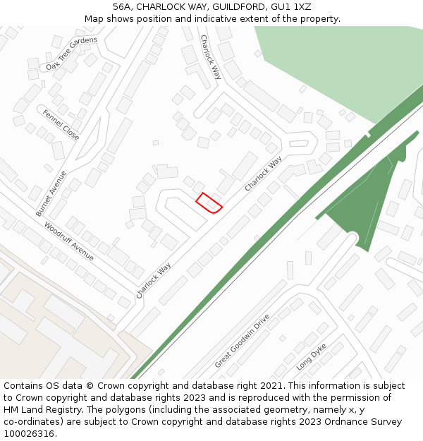 56A, CHARLOCK WAY, GUILDFORD, GU1 1XZ: Location map and indicative extent of plot