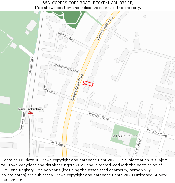 56A, COPERS COPE ROAD, BECKENHAM, BR3 1RJ: Location map and indicative extent of plot