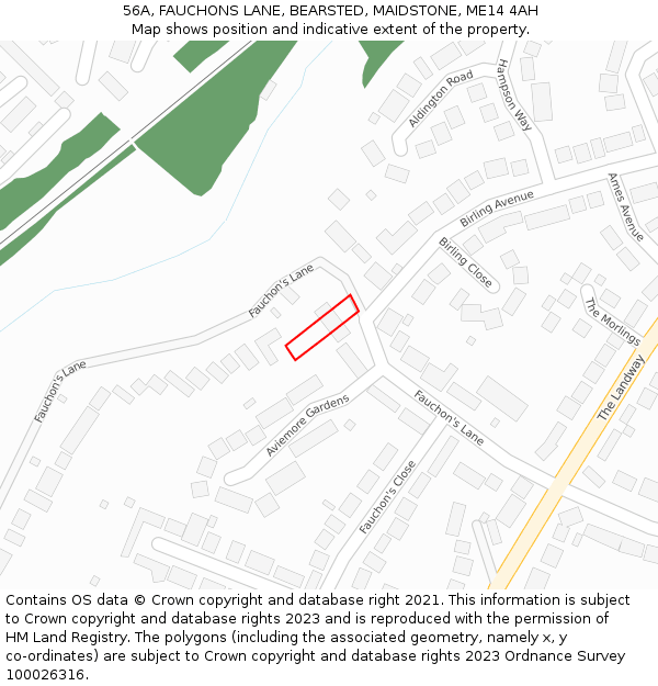 56A, FAUCHONS LANE, BEARSTED, MAIDSTONE, ME14 4AH: Location map and indicative extent of plot