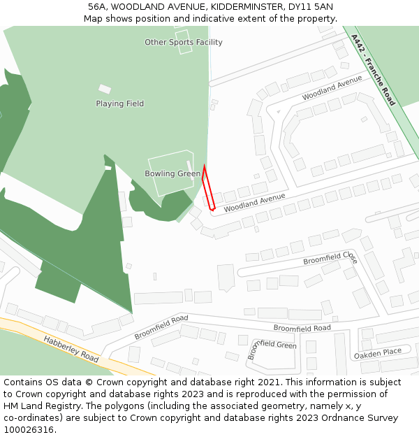 56A, WOODLAND AVENUE, KIDDERMINSTER, DY11 5AN: Location map and indicative extent of plot