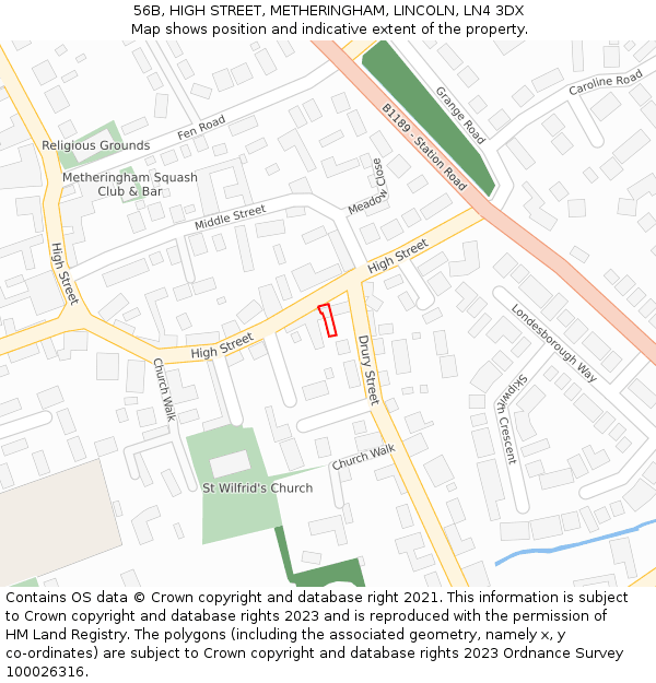 56B, HIGH STREET, METHERINGHAM, LINCOLN, LN4 3DX: Location map and indicative extent of plot