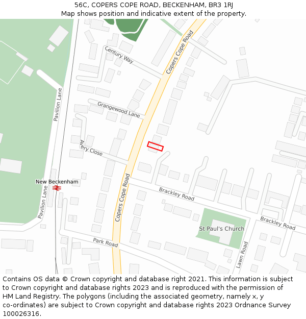 56C, COPERS COPE ROAD, BECKENHAM, BR3 1RJ: Location map and indicative extent of plot