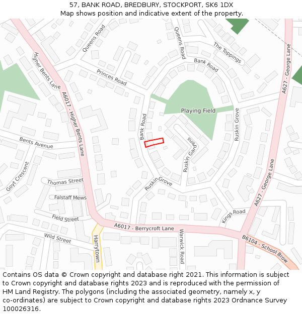 57, BANK ROAD, BREDBURY, STOCKPORT, SK6 1DX: Location map and indicative extent of plot