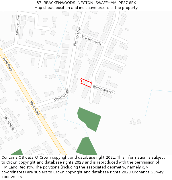 57, BRACKENWOODS, NECTON, SWAFFHAM, PE37 8EX: Location map and indicative extent of plot