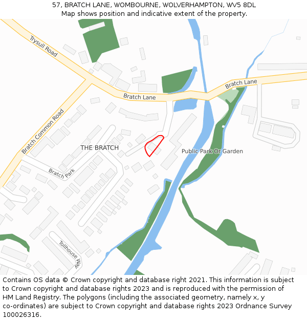 57, BRATCH LANE, WOMBOURNE, WOLVERHAMPTON, WV5 8DL: Location map and indicative extent of plot