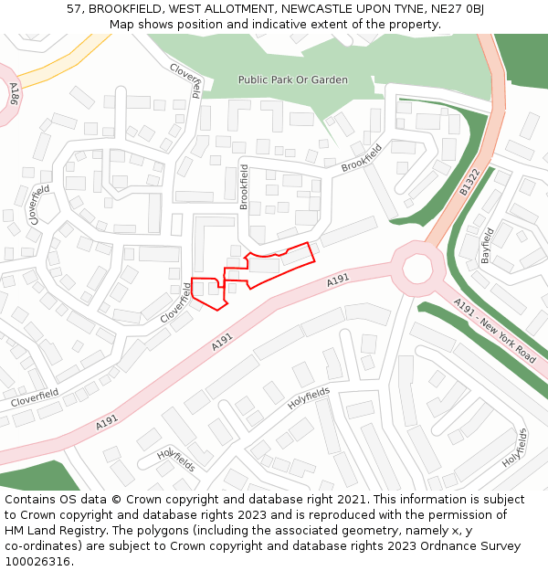 57, BROOKFIELD, WEST ALLOTMENT, NEWCASTLE UPON TYNE, NE27 0BJ: Location map and indicative extent of plot