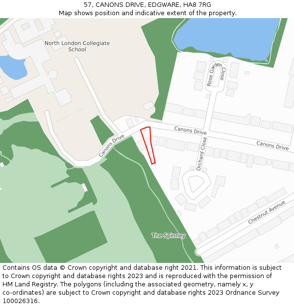 57, CANONS DRIVE, EDGWARE, HA8 7RG: Location map and indicative extent of plot