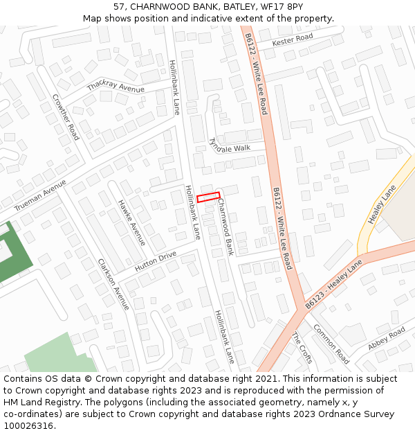 57, CHARNWOOD BANK, BATLEY, WF17 8PY: Location map and indicative extent of plot