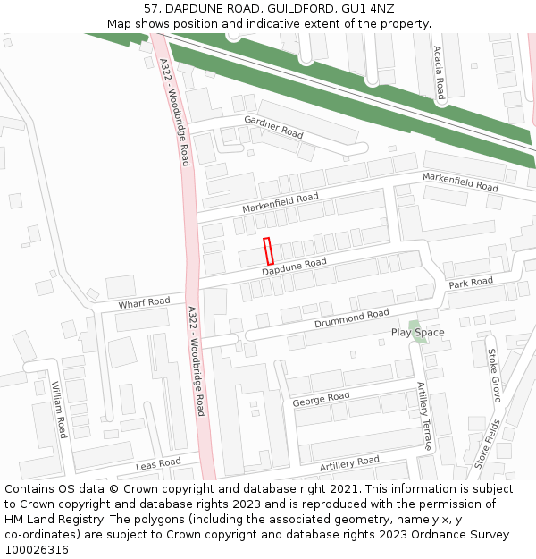 57, DAPDUNE ROAD, GUILDFORD, GU1 4NZ: Location map and indicative extent of plot