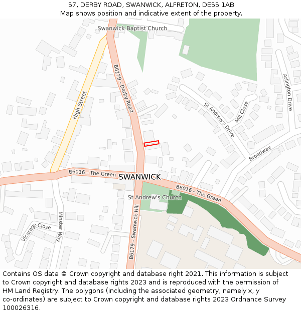 57, DERBY ROAD, SWANWICK, ALFRETON, DE55 1AB: Location map and indicative extent of plot