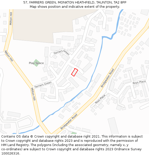 57, FARRIERS GREEN, MONKTON HEATHFIELD, TAUNTON, TA2 8PP: Location map and indicative extent of plot