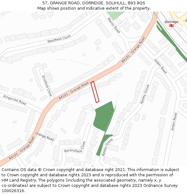 57, GRANGE ROAD, DORRIDGE, SOLIHULL, B93 8QS: Location map and indicative extent of plot