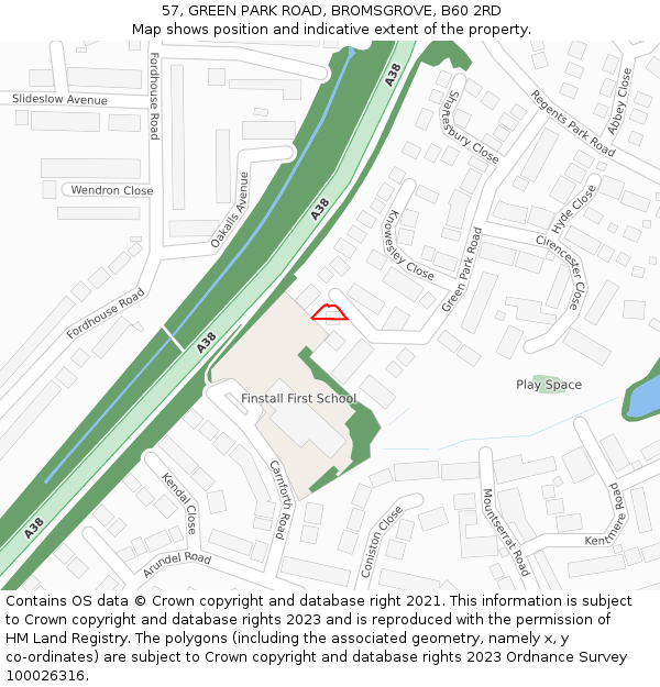 57, GREEN PARK ROAD, BROMSGROVE, B60 2RD: Location map and indicative extent of plot