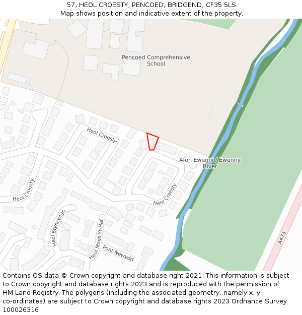 57, HEOL CROESTY, PENCOED, BRIDGEND, CF35 5LS: Location map and indicative extent of plot