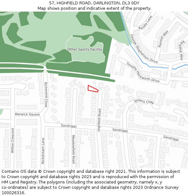 57, HIGHFIELD ROAD, DARLINGTON, DL3 0DY: Location map and indicative extent of plot