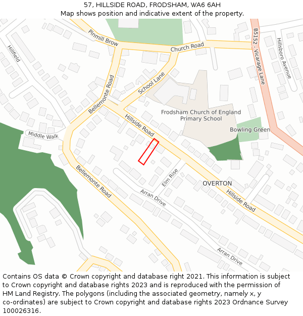 57, HILLSIDE ROAD, FRODSHAM, WA6 6AH: Location map and indicative extent of plot